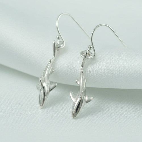 Reef Shark Drop Earrings – Sealife Collection - Sterling Silver