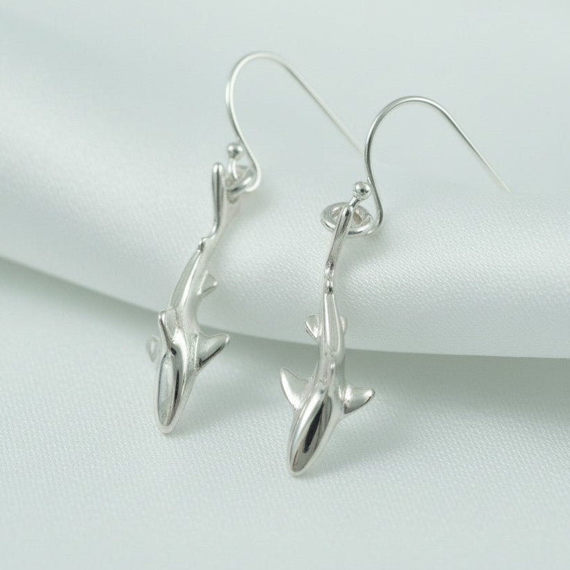 Reef Shark Drop Earrings – Sealife Collection - Sterling Silver