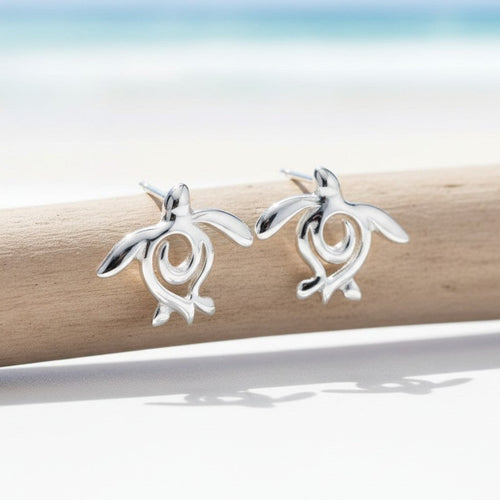 Sea Turtle "Honu" Post/Stud Earrings – Ocean Traveler Collection – Sterling Silver