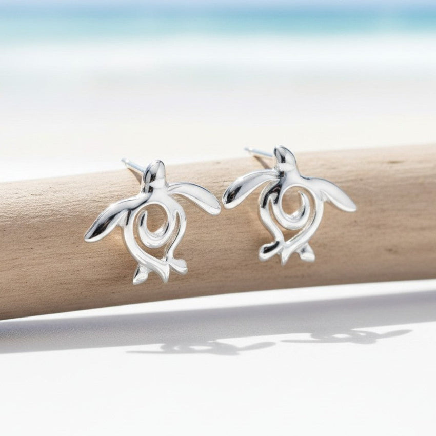 Sea Turtle "Honu" Post/Stud Earrings – Ocean Traveler Collection – Sterling Silver