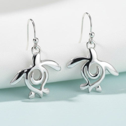 Turtle Drop Earrings – Ocean Traveler "Honu" Collection - Sterling Silver