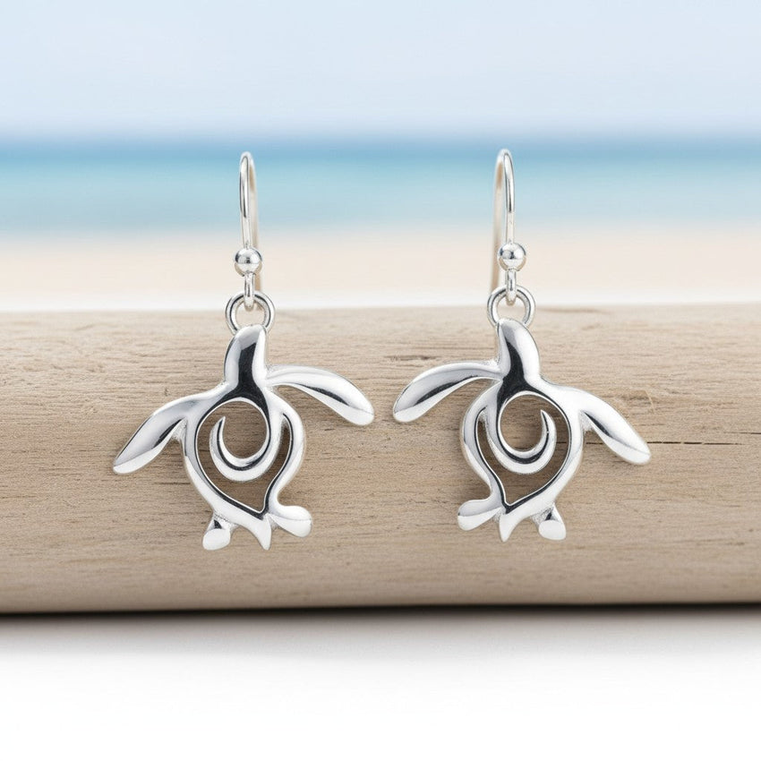 Turtle Drop Earrings – Ocean Traveler "Honu" Collection - Sterling Silver