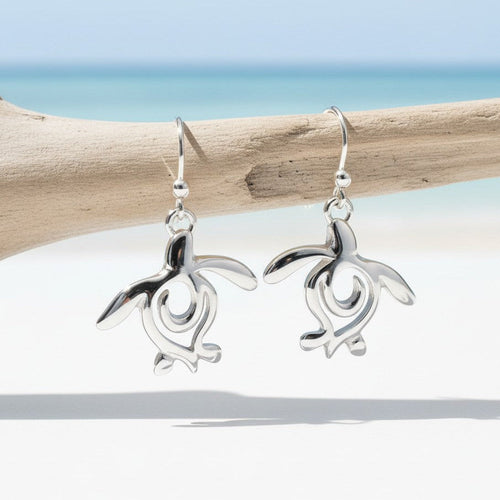 Turtle Drop Earrings – Ocean Traveler "Honu" Collection - Sterling Silver