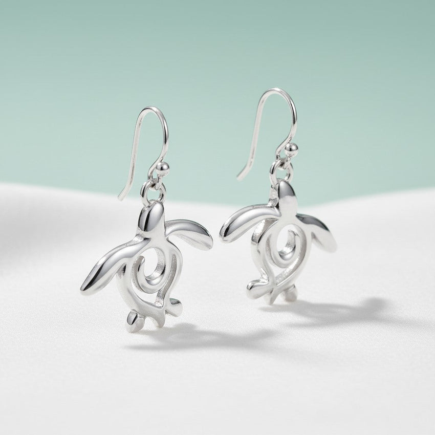 Turtle Drop Earrings – Ocean Traveler "Honu" Collection - Sterling Silver