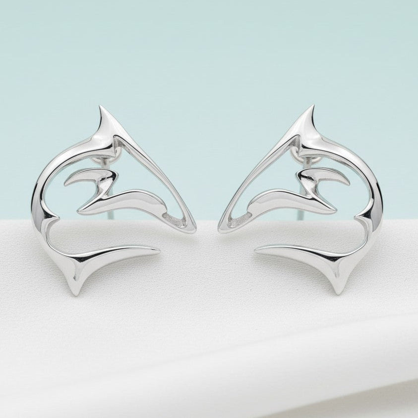 Shark Post/Stud Earrings – “Frenzy” Design – Sterling Silver