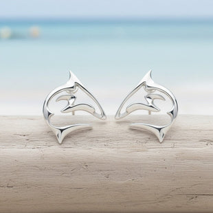 Shark Post/Stud Earrings – “Frenzy” Design – Sterling Silver