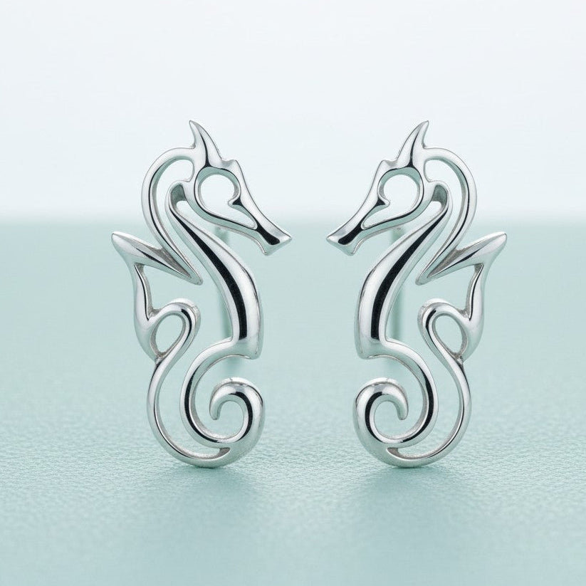 Seahorse Post/Stud Earrings – "Polo" - Sterling Silver