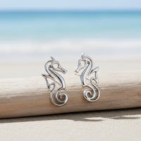 Seahorse Post/Stud Earrings – "Polo" - Sterling Silver