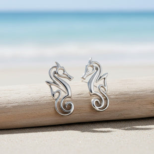 Seahorse Post/Stud Earrings – "Polo" - Sterling Silver