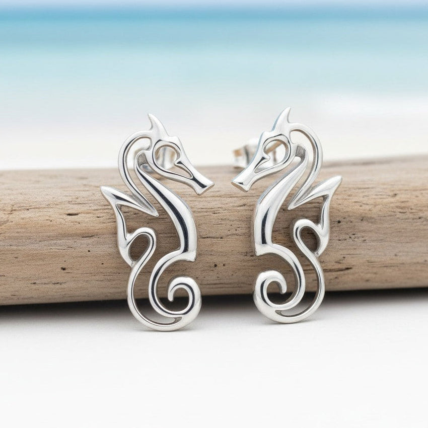 Seahorse Post/Stud Earrings – "Polo" - Sterling Silver