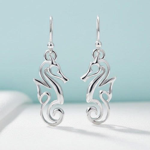 Seahorse Drop Earrings – "Polo" - Sterling Silver