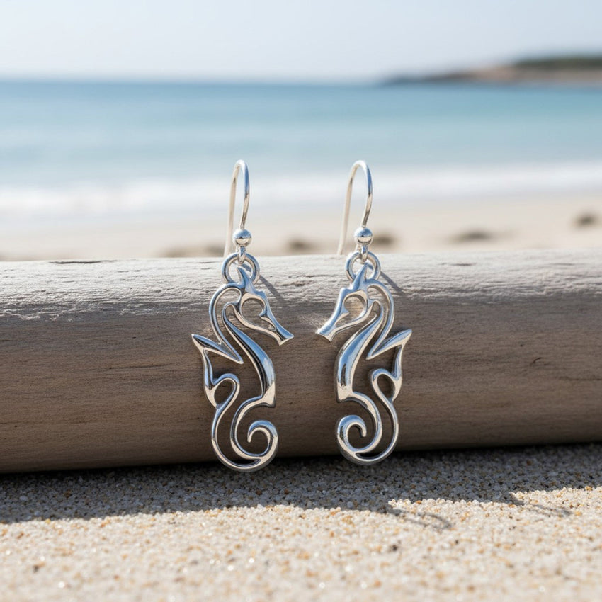 Seahorse Drop Earrings – "Polo" - Sterling Silver