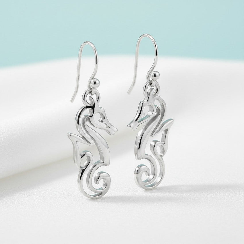 Seahorse Drop Earrings – "Polo" - Sterling Silver