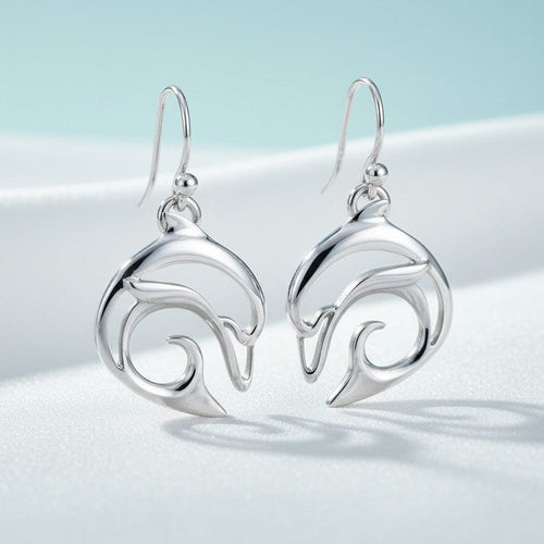 Dolphin Drop Earrings –  "Flipper" - Sterling Silver