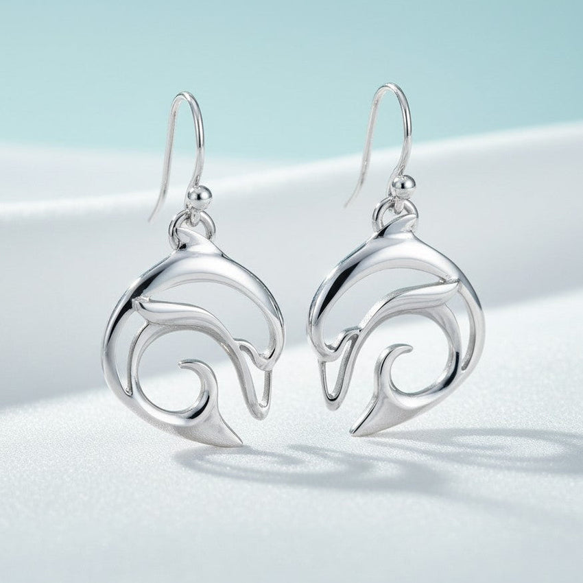 Dolphin Drop Earrings –  "Flipper" - Sterling Silver