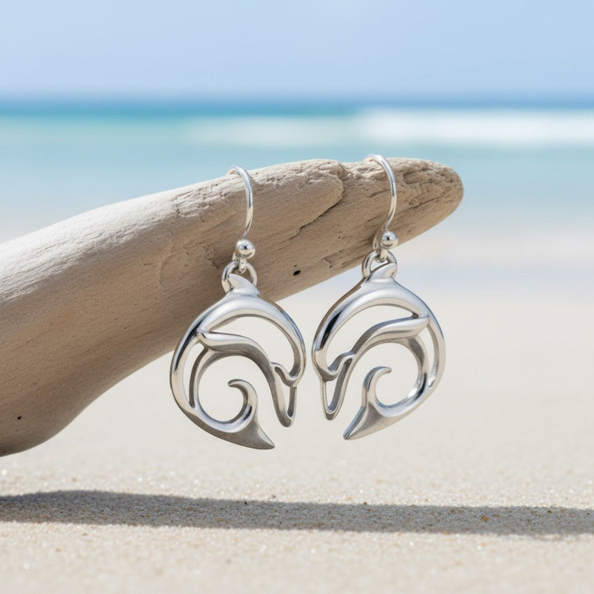 Dolphin Drop Earrings –  "Flipper" - Sterling Silver