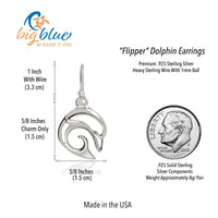 Dolphin Drop Earrings –  "Flipper" - Sterling Silver