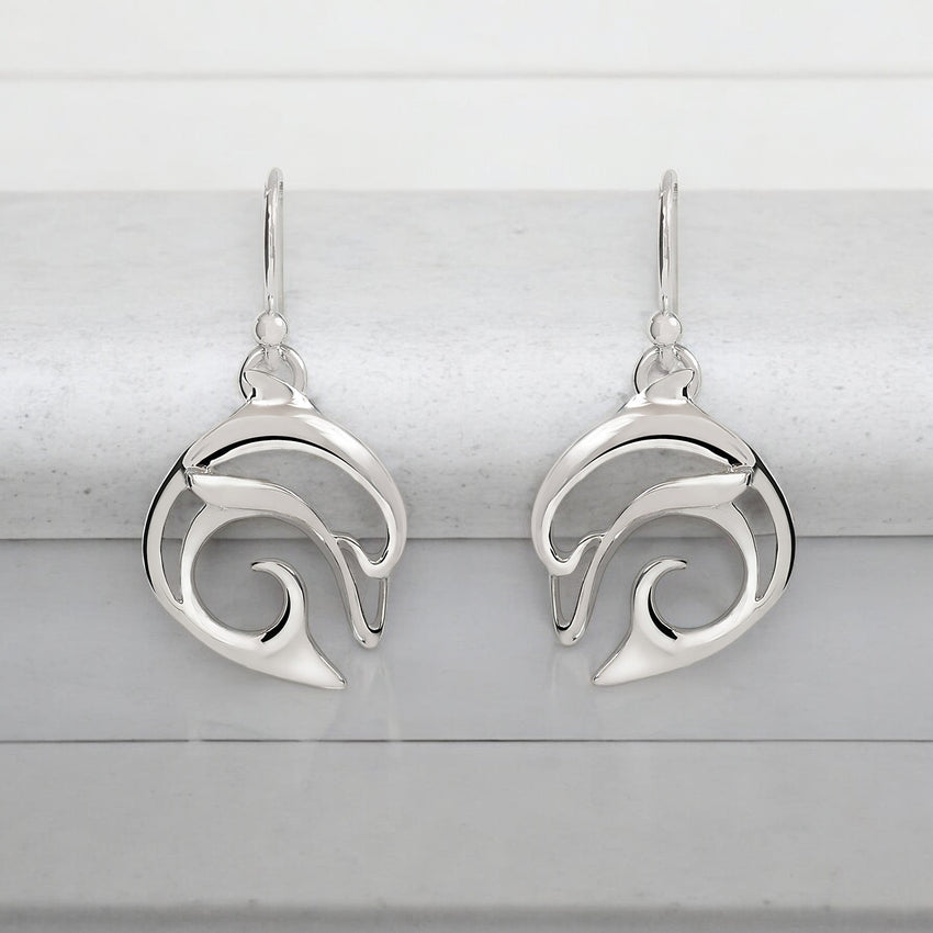 Dolphin Drop Earrings –  "Flipper" - Sterling Silver