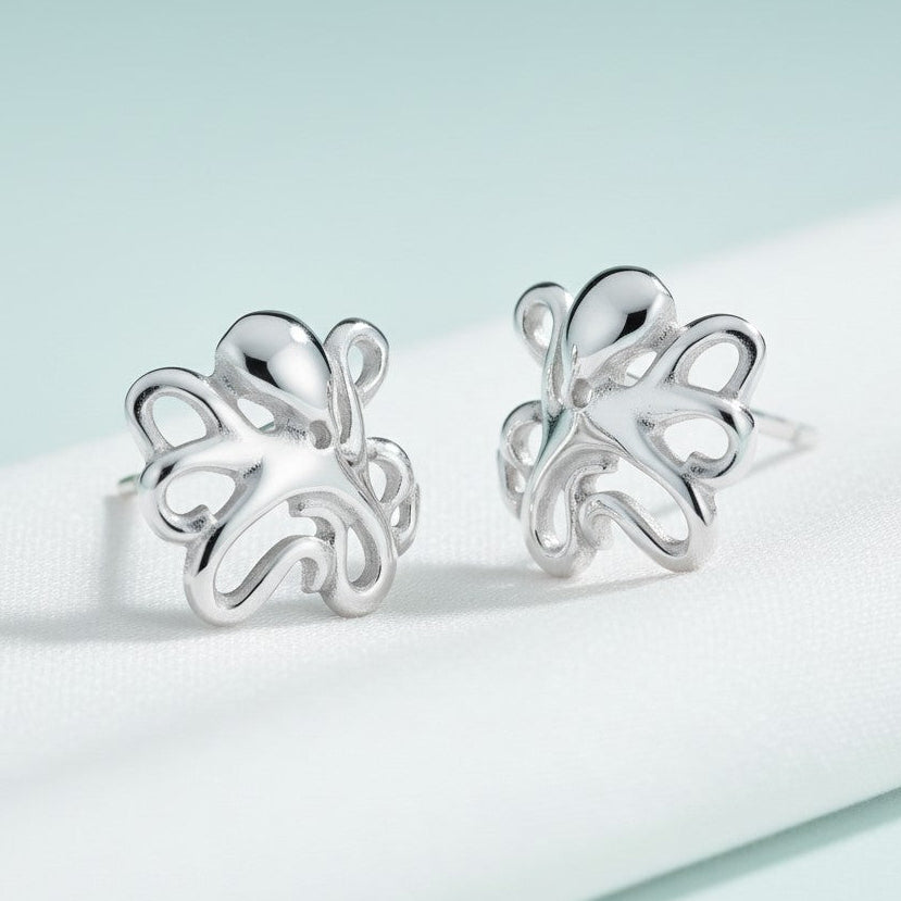 Octopus Post/Stud Earrings - "Leggs" - Silver
