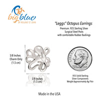Octopus Post/Stud Earrings - "Leggs" - Silver