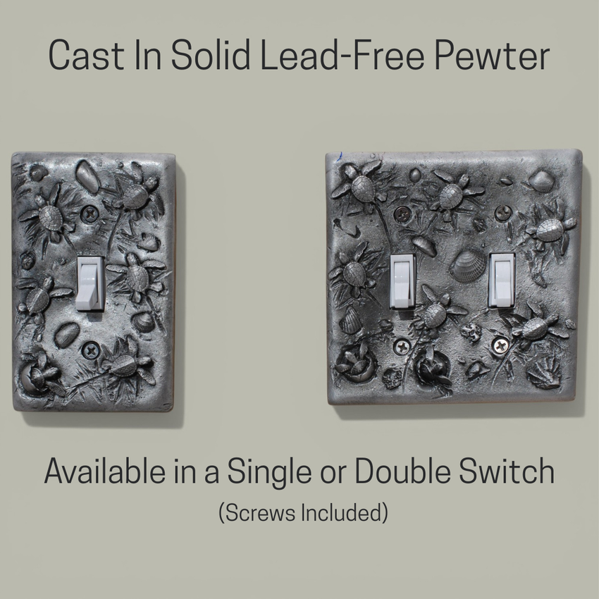 Sea Turtle Hatchlings Double Switch Plate –  Pewter