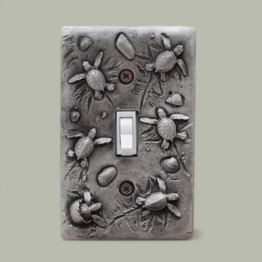Sea Turtle Hatchlings Single Switch Plate –  Pewter