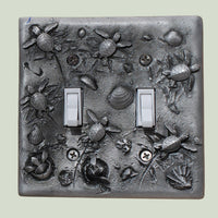 Sea Turtle Hatchlings Double Switch Plate –  Pewter