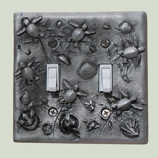 Sea Turtle Hatchlings Double Switch Plate –  Pewter