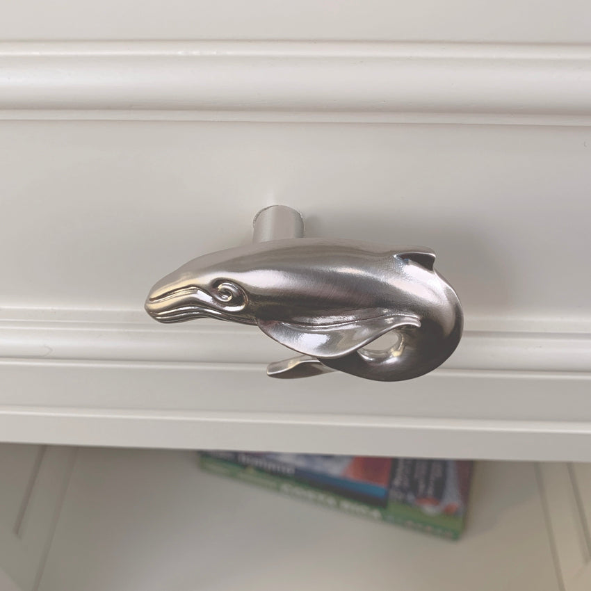 Whale Drawer Pull/Knob – Home Decor – Pewter with Nickel or Brass Finish