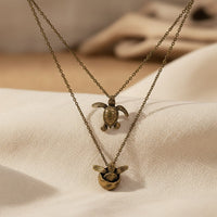Sea Turtles Pendants on Layered Chains Necklace – Ocean Breeze Collection - Bronze