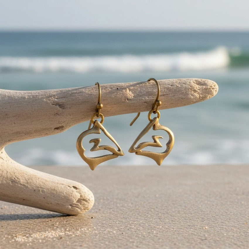 Shark Drop Earrings - "Frenzy" - Bronze
