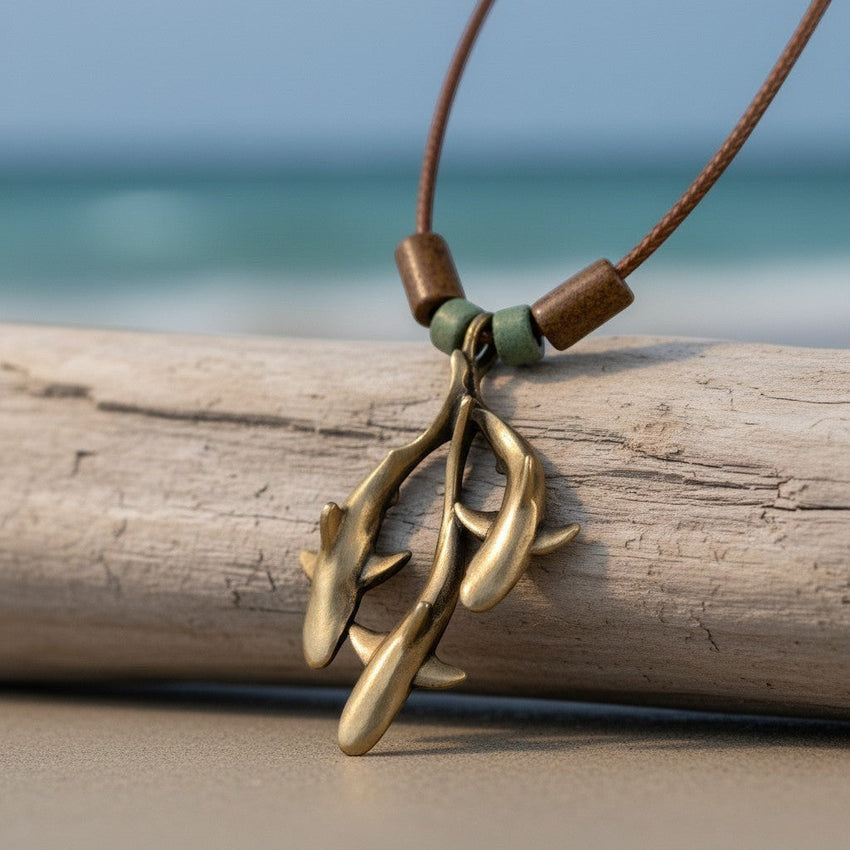 Grey Reef Sharks Trio Necklace – Shoreline Collection – Bronze