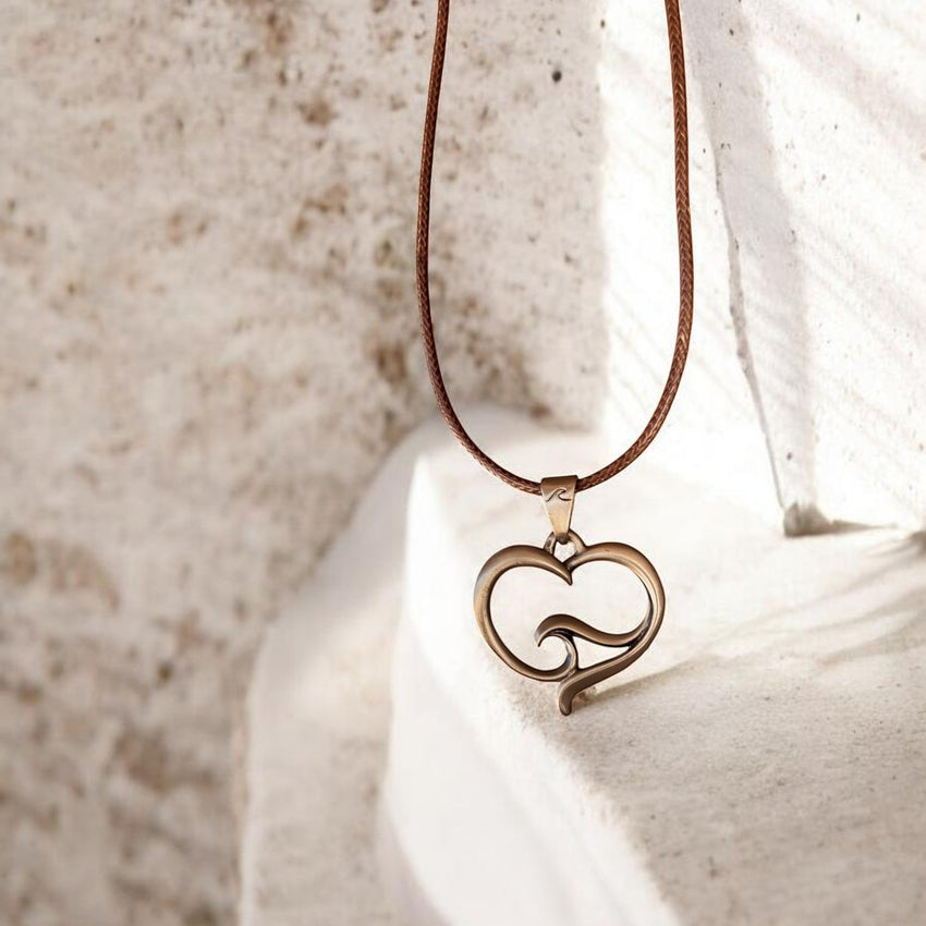 Pendant and Necklace – Ocean Wave Heart Collection – Bronze on Cord