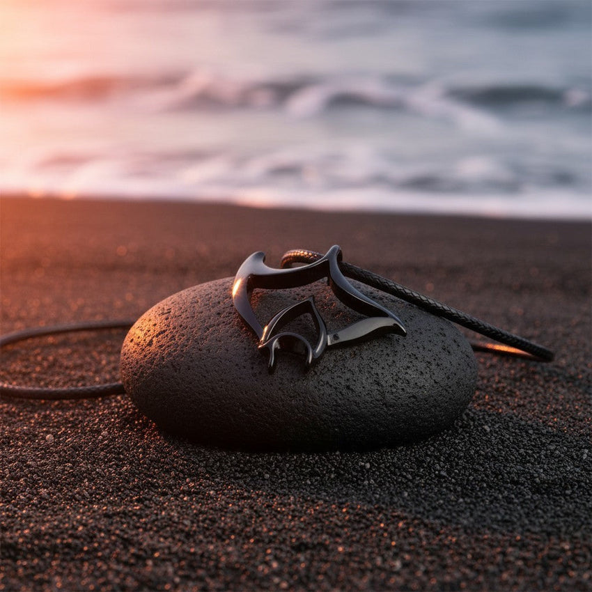Manta Ray Pendant Necklace – "Big Ray" - Jet Black Finish