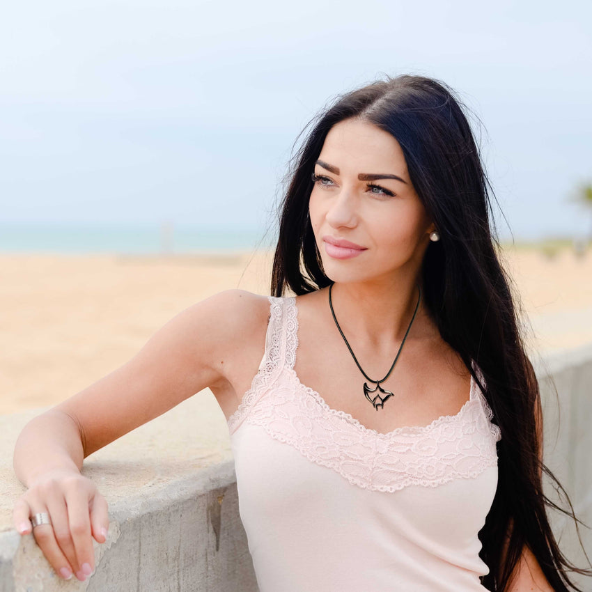 Manta Ray Pendant Necklace – "Big Ray" - Jet Black Finish