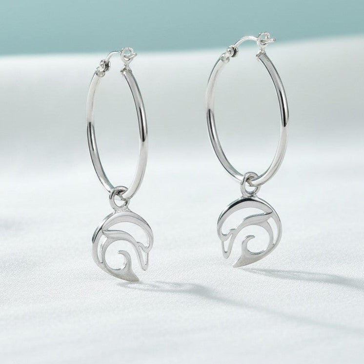 Dolphin Hoop Earrings - "Flipper" - Sterling Silver
