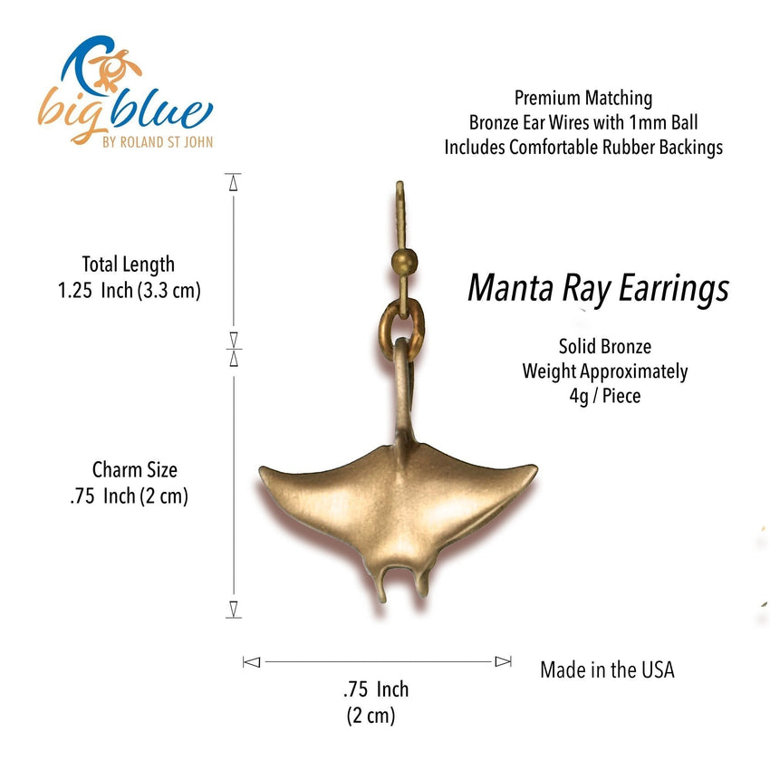 Manta Ray Drop Earrings – Sealife Collection - Bronze