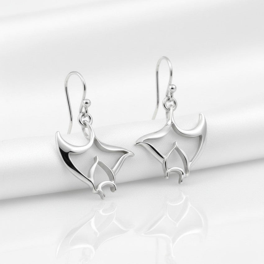 Manta Ray Drop Earrings – "Big Ray" – Sterling Silver