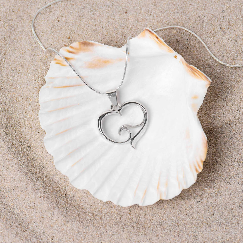Pendant and Necklace – Ocean Wave Heart Collection - Sterling Silver on Snake Chain