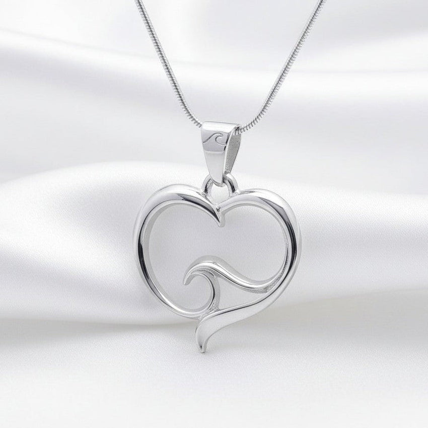 Pendant and Necklace – Ocean Wave Heart Collection - Sterling Silver on Snake Chain