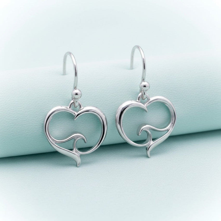 Ocean Wave Heart Drop Earrings – Ocean Wave Heart Collection - Sterling Silver