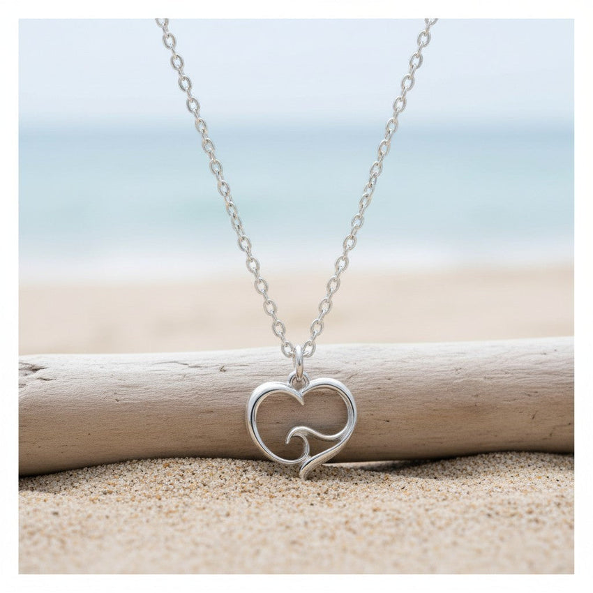 Ocean Wave Mini Necklace Sterling Silver — Ocean Wave Heart Collection - Sterling Silver