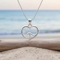 Pendant and Necklace – Ocean Wave Heart Collection - Sterling Silver on Snake Chain