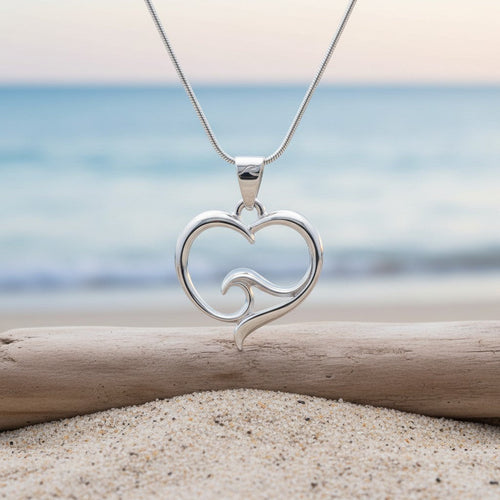 Pendant and Necklace – Ocean Wave Heart Collection - Sterling Silver on Snake Chain