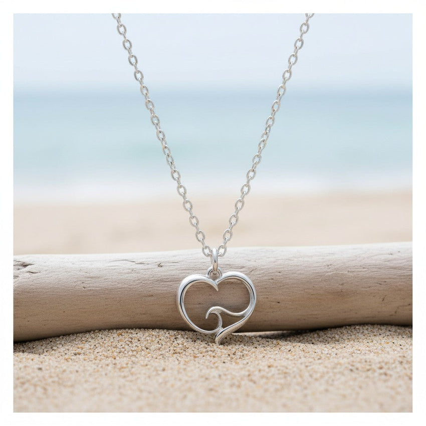 Ocean Wave Mini Necklace Sterling Silver — Ocean Wave Heart Collection - Sterling Silver