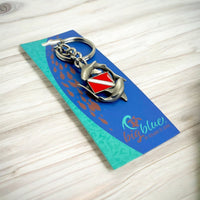 Reef Sharks Circling Dive Flag Keychain – Diver´s Collection – Pewter