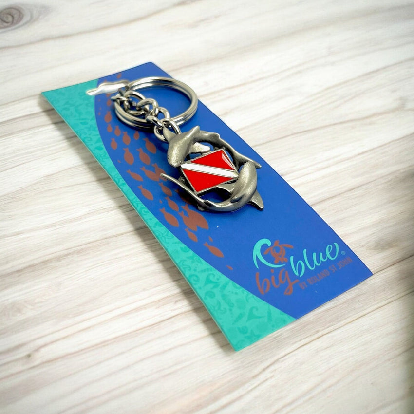 Reef Sharks Circling Dive Flag Keychain – Diver´s Collection – Pewter