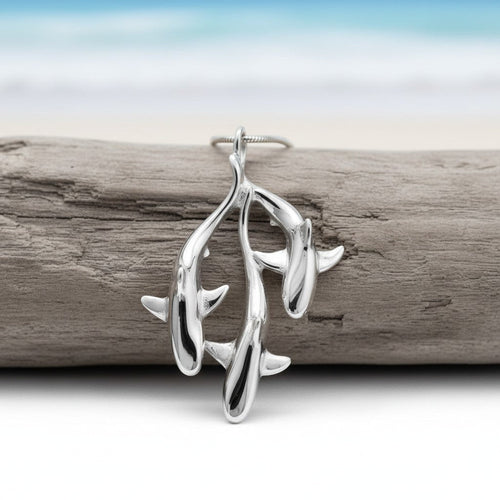 Grey Reef Sharks Trio Necklace - Ocean In Motion Collection - Sterling Silver