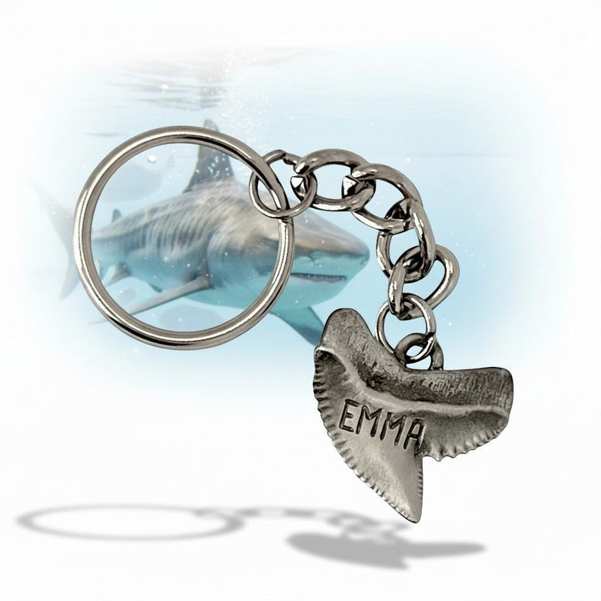 Emma” Tiger Shark Tooth Keychain - Sea Life Collection - Pewter