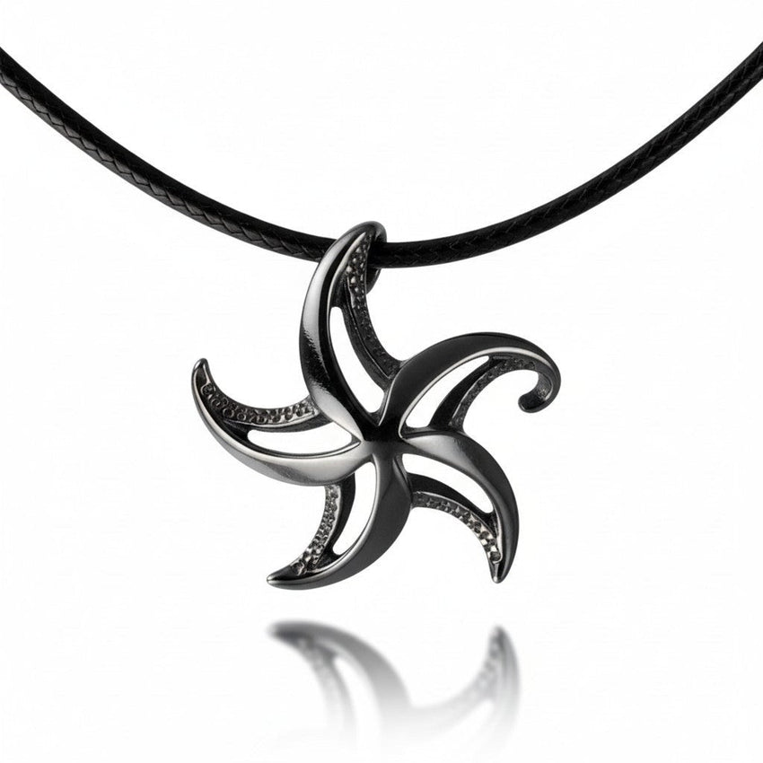 Starfish Necklace - "Starry" - Jet Black Finish on Cord